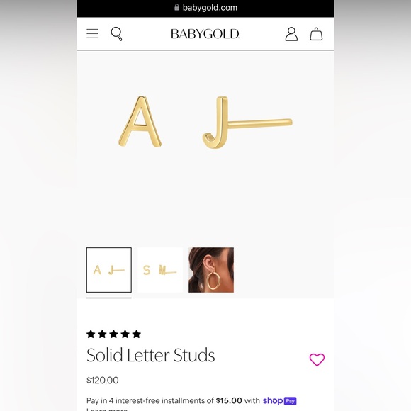Babygold Solid Letter Studs - 14k Gold! - Picture 2 of 6
